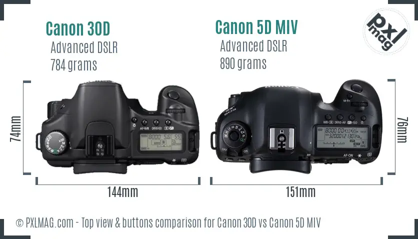 Canon 30D vs Canon 5D MIV top view buttons comparison