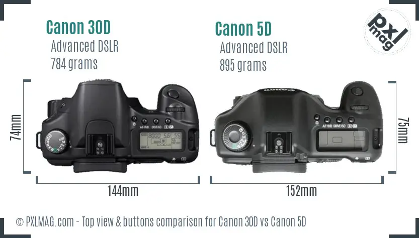 Canon 30D vs Canon 5D top view buttons comparison