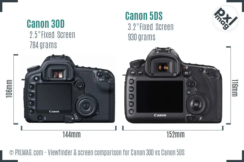 Canon 30D vs Canon 5DS Screen and Viewfinder comparison