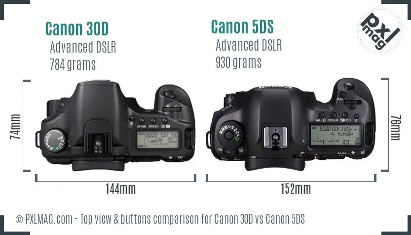 Canon 30D vs Canon 5DS top view buttons comparison