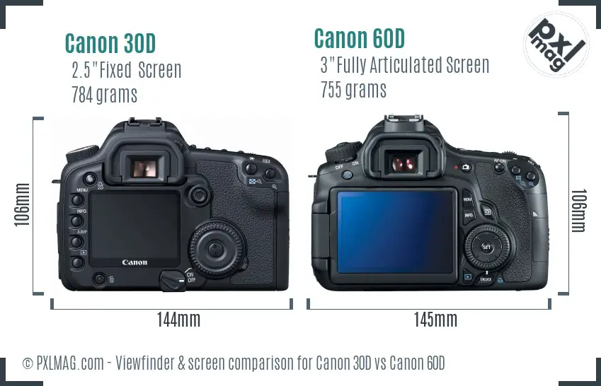 Canon 30D vs Canon 60D Screen and Viewfinder comparison