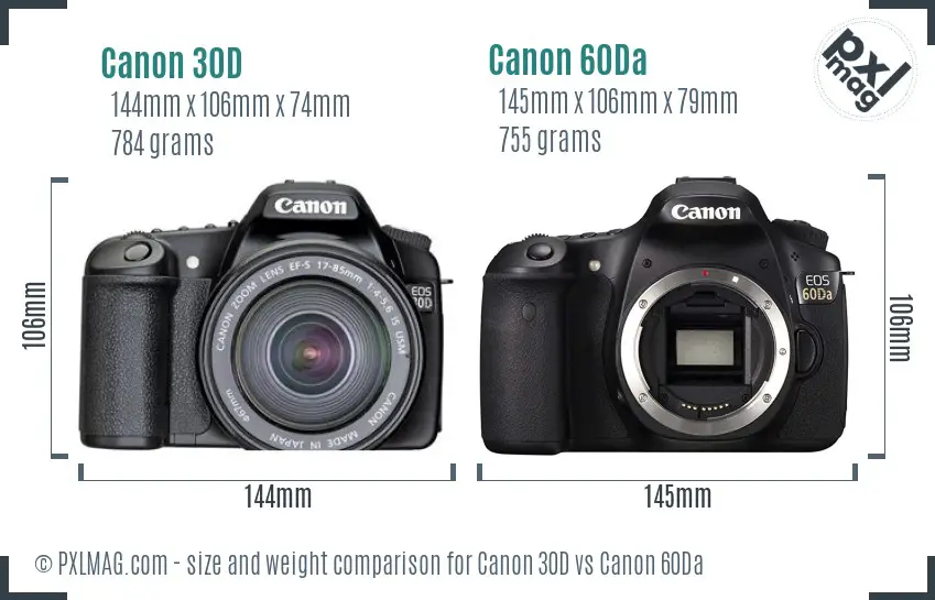 Canon 30D vs Canon 60Da size comparison