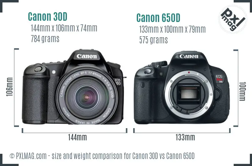 Canon 30D vs Canon 650D size comparison Canon 30D vs Canon 650D size comparison