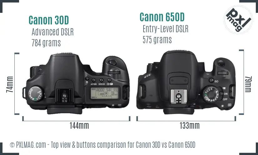 Canon 30D vs Canon 650D top view buttons comparison Canon 30D vs Canon 650D top view buttons comparison