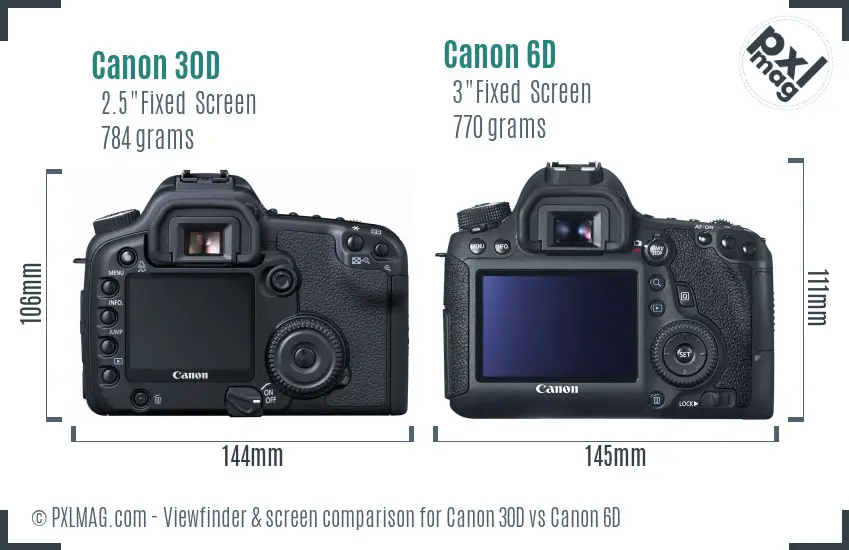 Canon 30D vs Canon 6D Screen and Viewfinder comparison