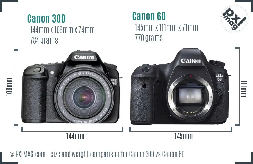 Canon 30D vs Canon 6D size comparison