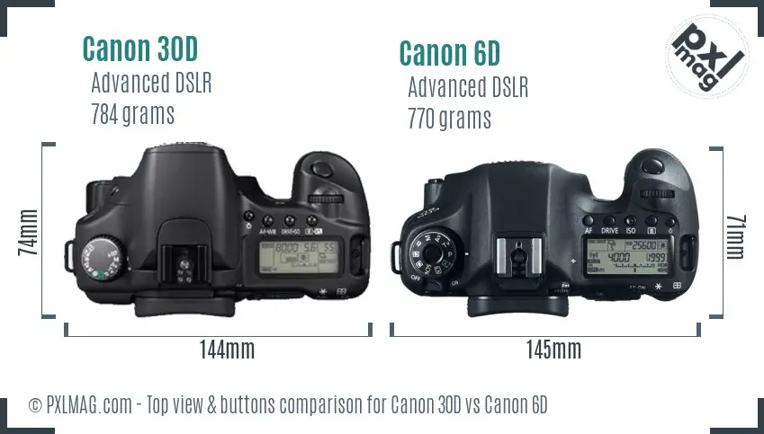 Canon 30D vs Canon 6D top view buttons comparison