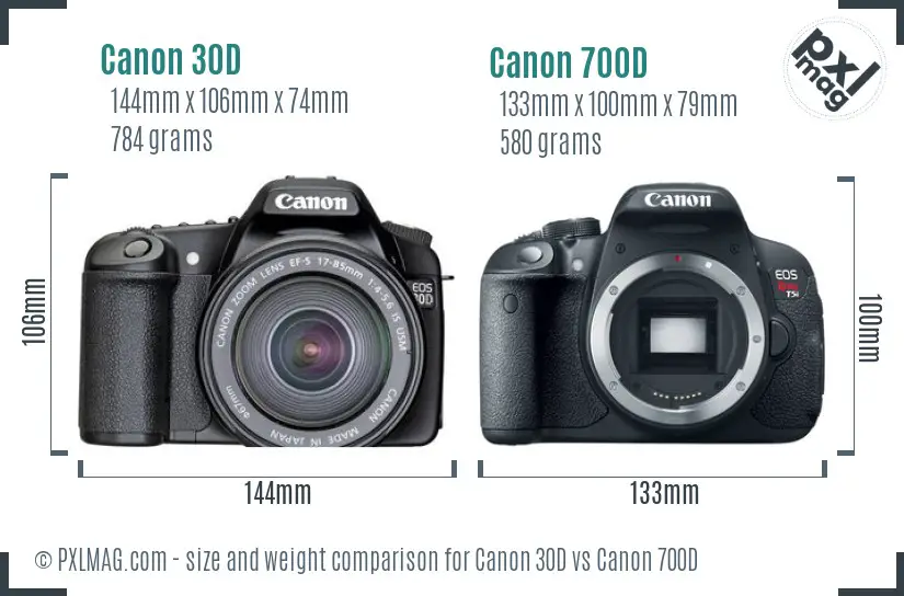 Canon 30D vs Canon 700D size comparison