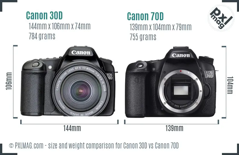 Canon 30D vs Canon 70D size comparison