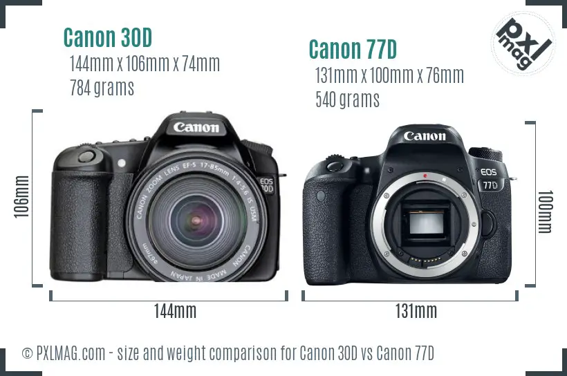 Canon 30D vs Canon 77D size comparison