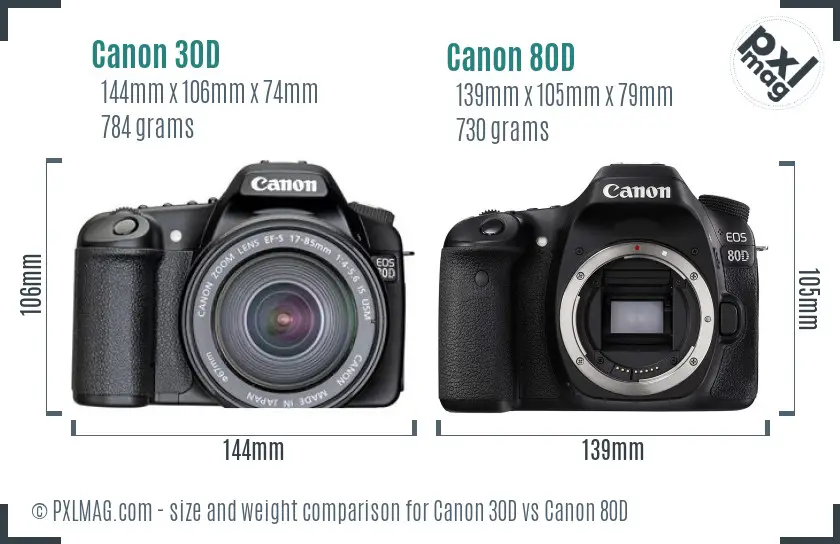 Canon 30D vs Canon 80D size comparison