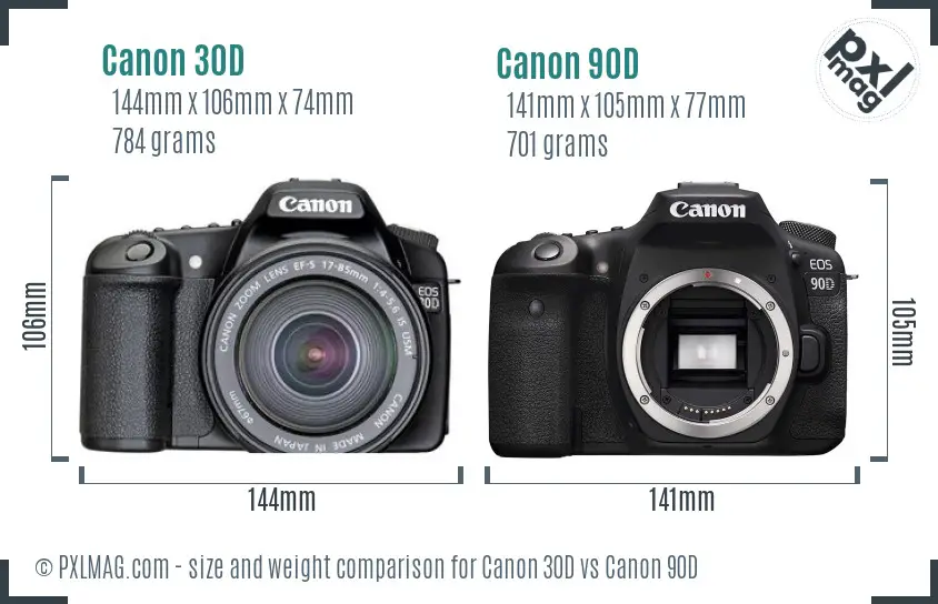Canon 30D vs Canon 90D size comparison