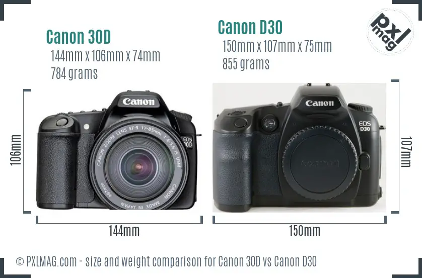Canon 30D vs Canon D30 size comparison