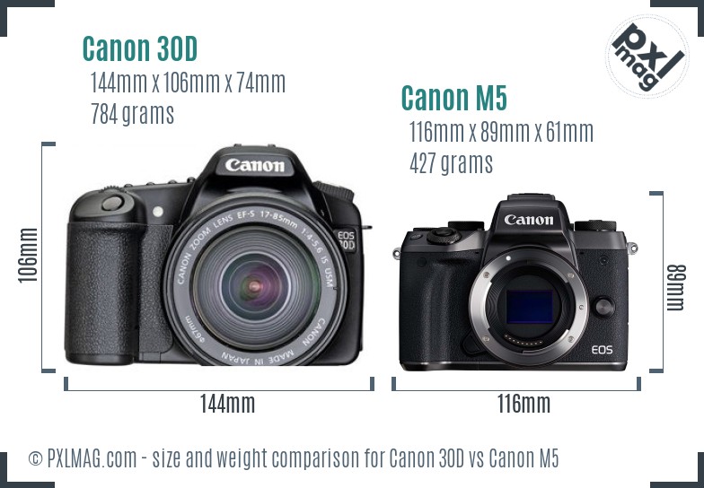 Canon 30D vs Canon M5 size comparison