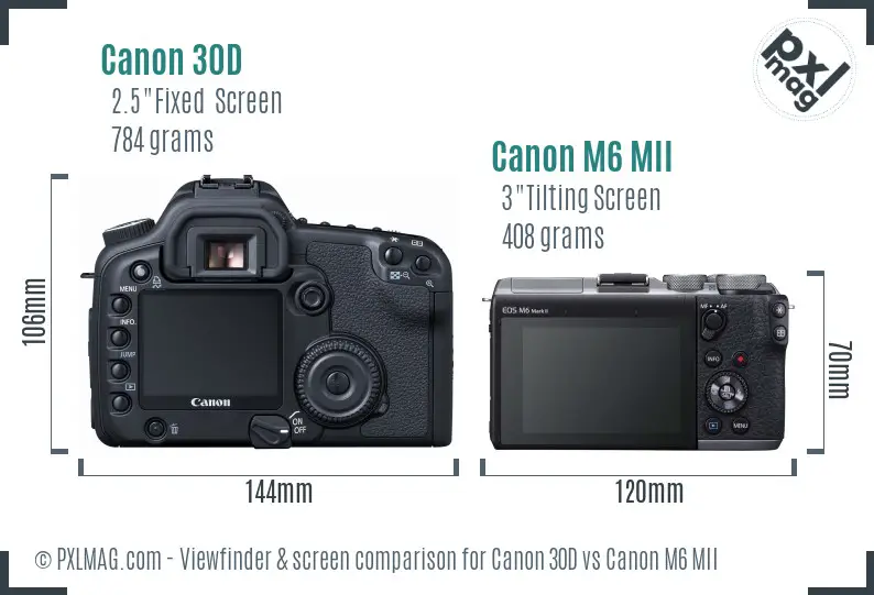 Canon 30D vs Canon M6 MII Screen and Viewfinder comparison