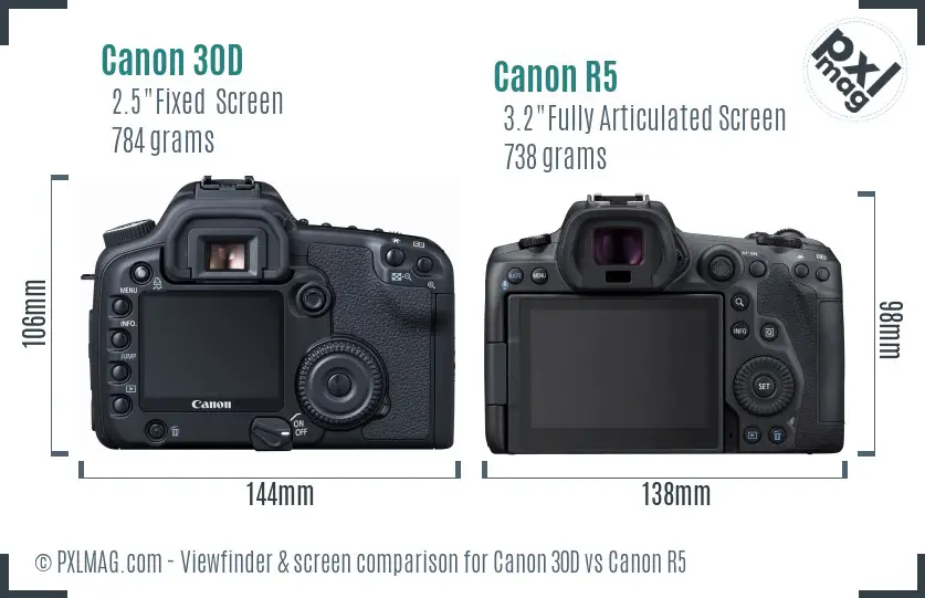 Canon 30D vs Canon R5 Screen and Viewfinder comparison