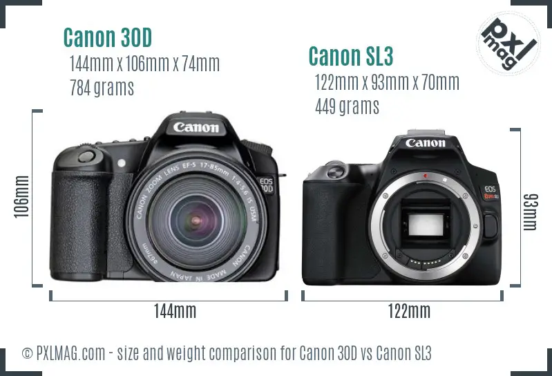 Canon 30D vs Canon SL3 size comparison
