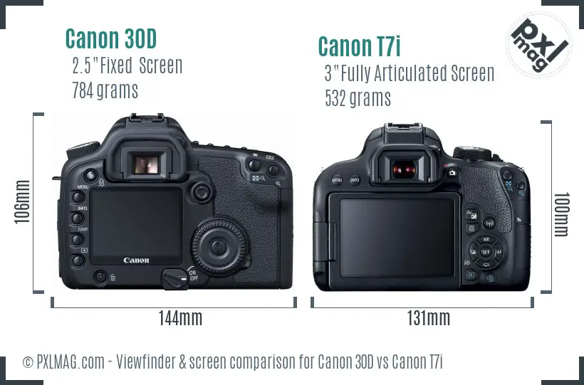 Canon 30D vs Canon T7i Screen and Viewfinder comparison Canon 30D vs Canon T7i Screen and Viewfinder comparison