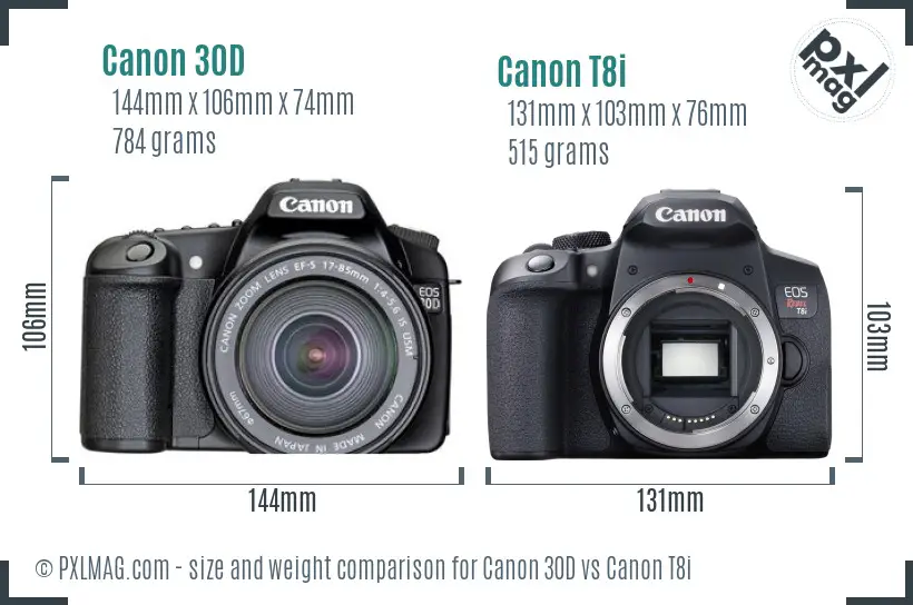 Canon 30D vs Canon T8i size comparison