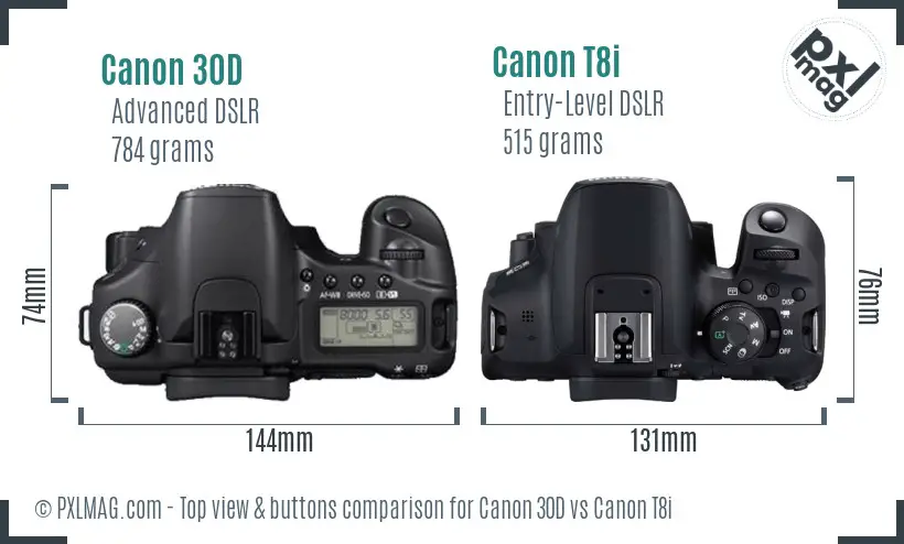 Canon 30D vs Canon T8i top view buttons comparison