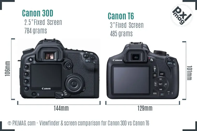 Canon 30D vs Canon T6 Screen and Viewfinder comparison Canon 30D vs Canon T6 Screen and Viewfinder comparison