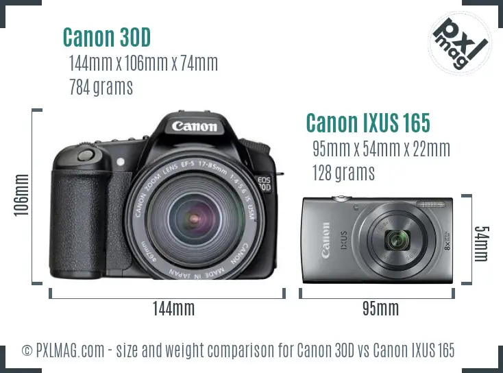 Canon 30D vs Canon IXUS 165 size comparison Canon 30D vs Canon IXUS 165 size comparison