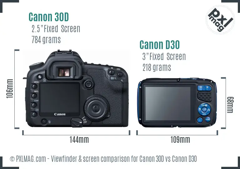 Canon 30D vs Canon D30 Screen and Viewfinder comparison Canon 30D vs Canon D30 Screen and Viewfinder comparison