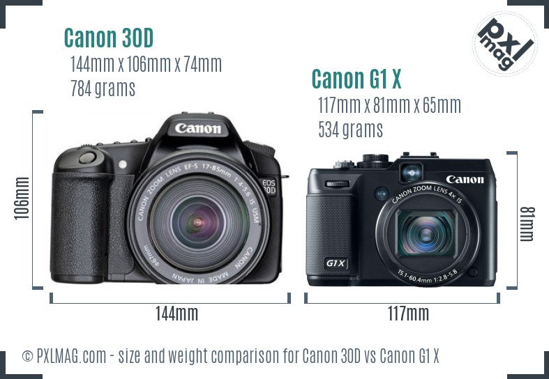 Canon 30D vs Canon G1 X size comparison