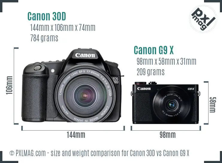 Canon 30D vs Canon G9 X size comparison