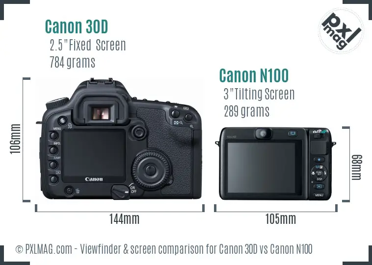 Canon 30D vs Canon N100 Screen and Viewfinder comparison