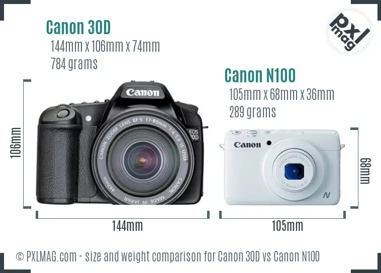 Canon 30D vs Canon N100 size comparison