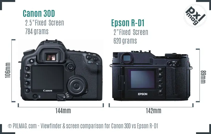 Canon 30D vs Epson R-D1 Screen and Viewfinder comparison Canon 30D vs Epson R-D1 Screen and Viewfinder comparison