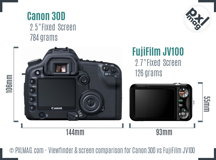 Canon 30D vs FujiFilm JV100 Screen and Viewfinder comparison