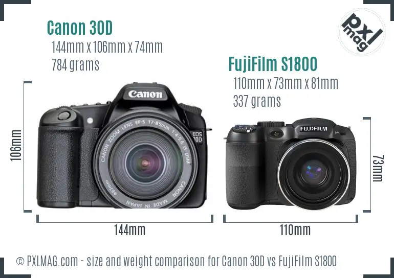 Canon 30D vs FujiFilm S1800 size comparison Canon 30D vs FujiFilm S1800 size comparison