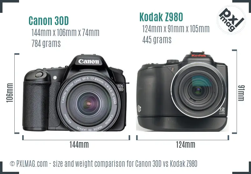 Canon 30D vs Kodak Z980 size comparison
