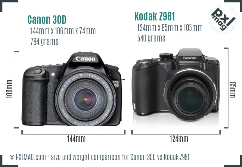 Canon 30D vs Kodak Z981 size comparison