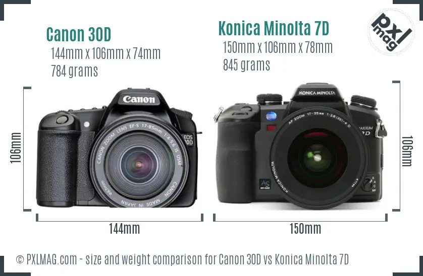 Canon 30D vs Konica Minolta 7D size comparison