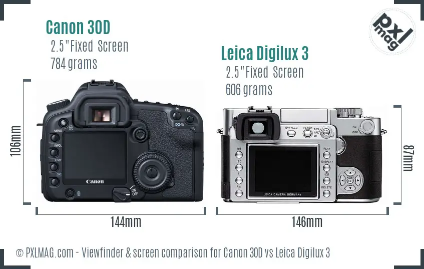 Canon 30D vs Leica Digilux 3 Screen and Viewfinder comparison