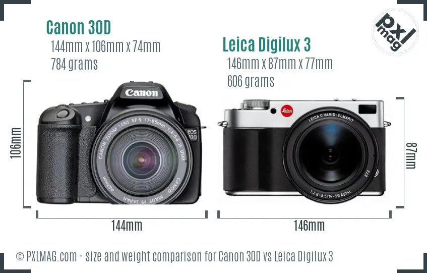Canon 30D vs Leica Digilux 3 size comparison
