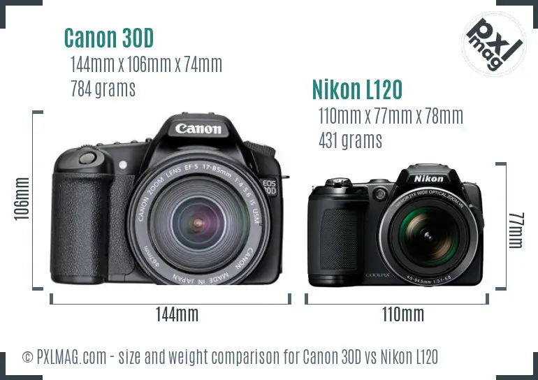 Canon 30D vs Nikon L120 size comparison