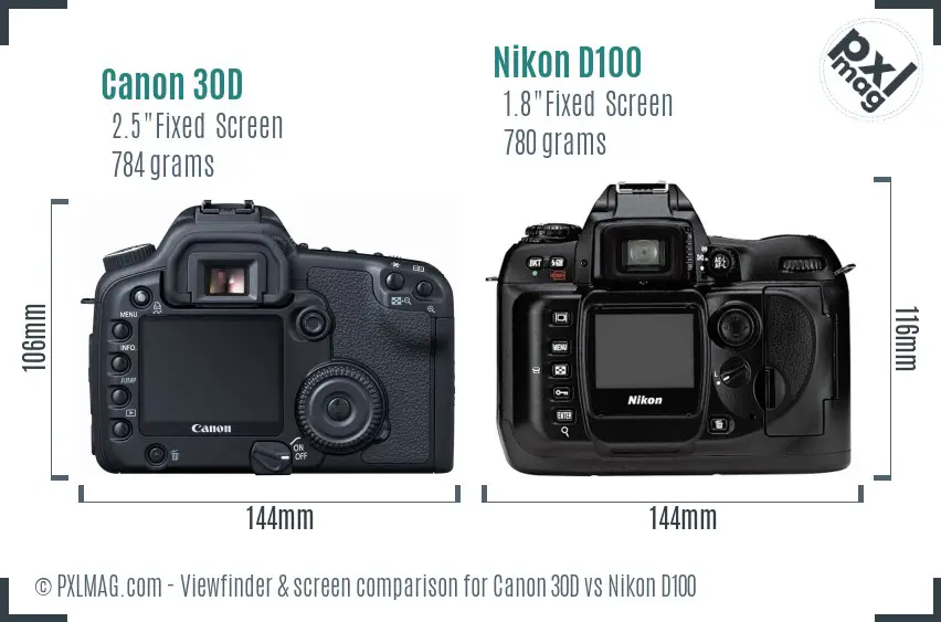 Canon 30D vs Nikon D100 Screen and Viewfinder comparison