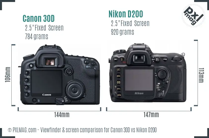 Canon 30D vs Nikon D200 Screen and Viewfinder comparison