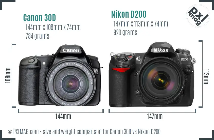 Canon 30D vs Nikon D200 size comparison