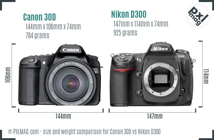 Canon 30D vs Nikon D300 size comparison