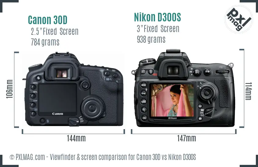 Canon 30D vs Nikon D300S Screen and Viewfinder comparison