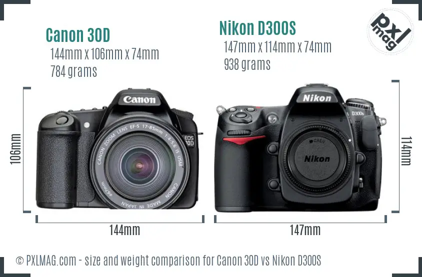 Canon 30D vs Nikon D300S size comparison