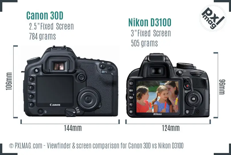 Canon 30D vs Nikon D3100 Screen and Viewfinder comparison Canon 30D vs Nikon D3100 Screen and Viewfinder comparison