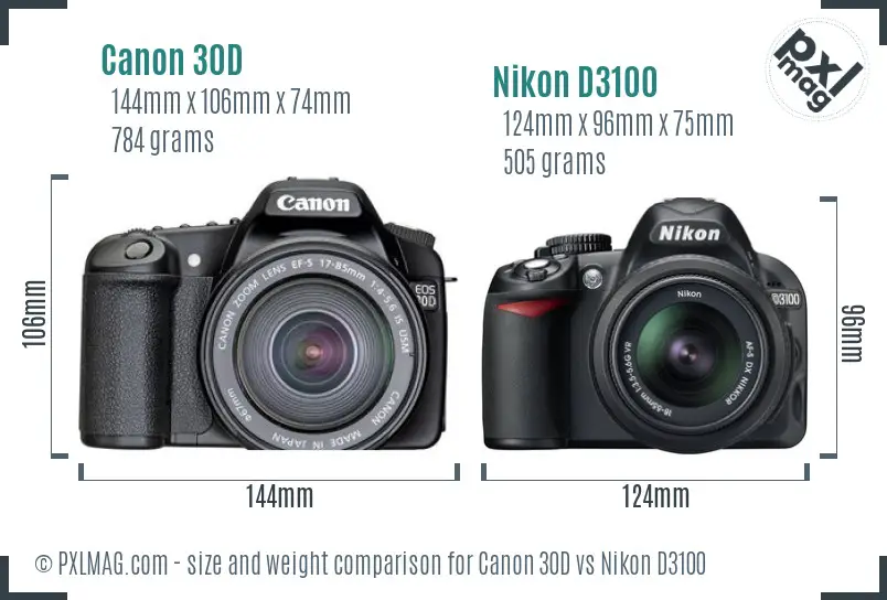 Canon 30D vs Nikon D3100 size comparison Canon 30D vs Nikon D3100 size comparison