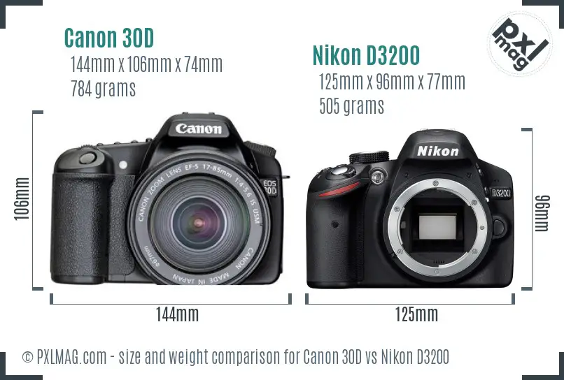 Canon 30D vs Nikon D3200 size comparison Canon 30D vs Nikon D3200 size comparison