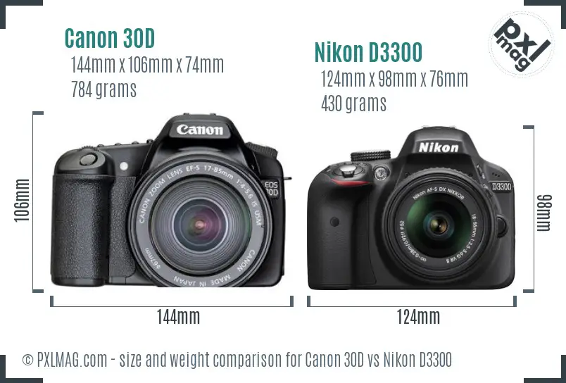 Canon 30D vs Nikon D3300 size comparison